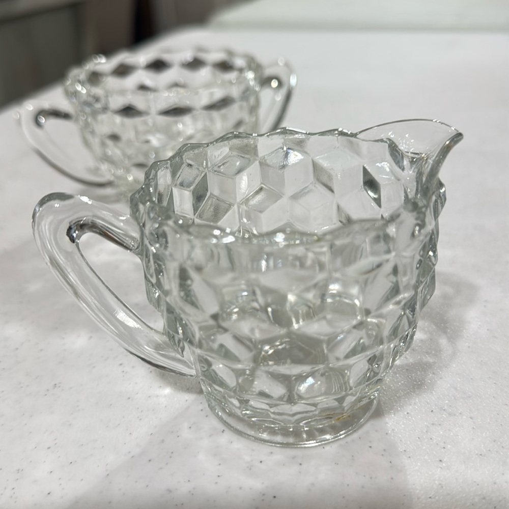 Fostoria American Pattern Clear Glass Creamer and Sugar Vintage Set - Picture 1 of 8